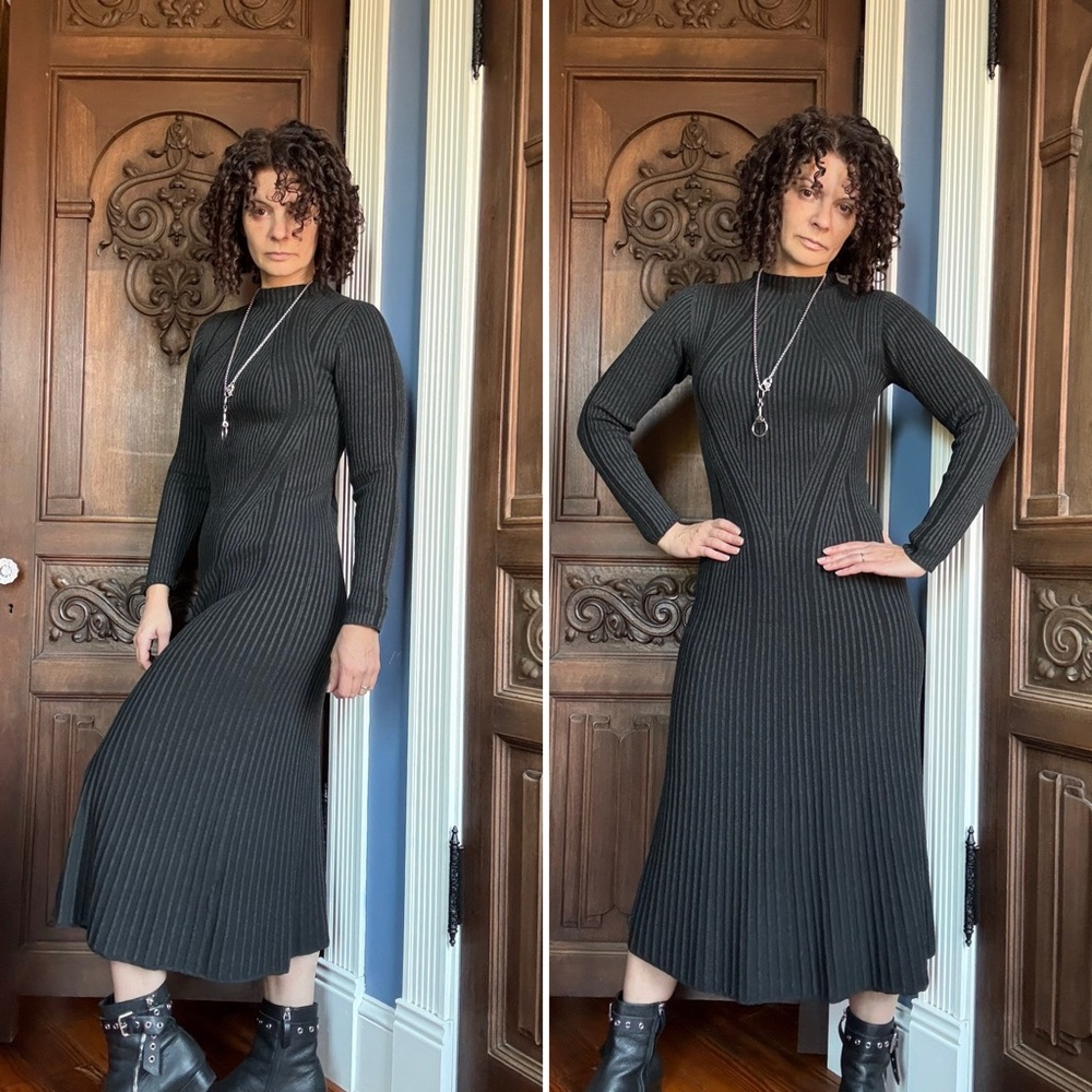 French Connection Black & Gray Ribbed Dress Size S